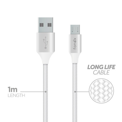 Immagine di Fonex cavo carica e dati 10W ultraresistente Micro USB | 1 m | Bianco