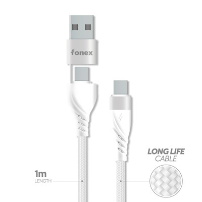 Immagine di Fonex cavo carica e dati 65W multifunzione 2 in 1  | 1 m | Bianco