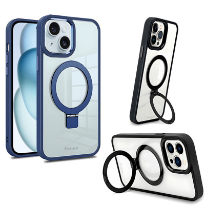 Immagine di Fonex cover Mag Stand con magnete e supporto per Apple iPhone 15 | Bordo Blu