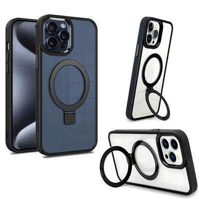 Immagine di Fonex cover Mag Stand con magnete e supporto per Apple iPhone 15 Pro | Bordo Nero