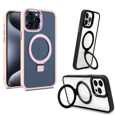 Immagine di Fonex cover Mag Stand con magnete e supporto per Apple iPhone 15 Pro | Bordo Rosa