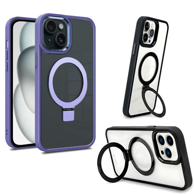 Immagine di Fonex cover Mag Stand con magnete e supporto per Apple iPhone 15 Plus | Bordo Viola