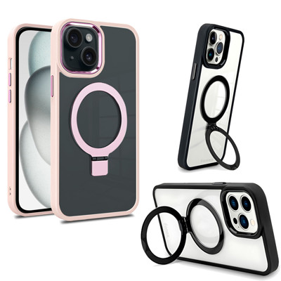 Immagine di Fonex cover Mag Stand con magnete e supporto per Apple iPhone 15 Plus | Bordo Rosa