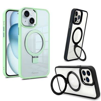 Immagine di Fonex cover Mag Stand con magnete e supporto per Apple iPhone 15 | Bordo Verde