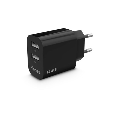 Immagine di Fonex caricatore da rete 12W con 2 porte USB | Nero