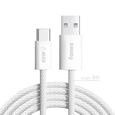 Immagine di Fonex cavo carica e dati 60W in tessuto ultraresistente USB to Type-C | 1 m | Bianco