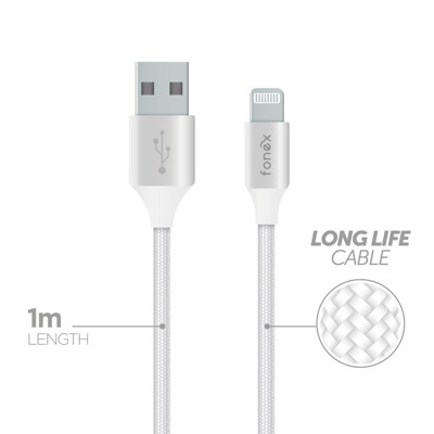 Immagine di Fonex cavo carica e dati 12W ultraresistente Lightning | 1 m | Bianco