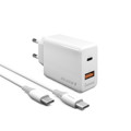 Immagine di Fonex caricatore 20W con porta USB e Typc-C (PD) + cavo Type-C to Type-C | Bianco