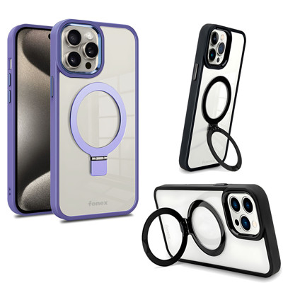 Immagine di Fonex cover Mag Stand con magnete e supporto per Apple iPhone 15 Pro Max | Bordo Viola