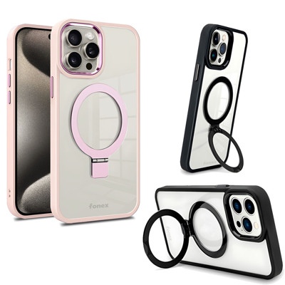 Immagine di Fonex cover Mag Stand con magnete e supporto per Apple iPhone 15 Pro Max | Bordo Rosa