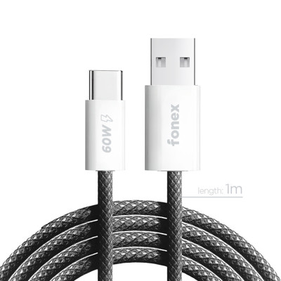 Immagine di Fonex cavo carica e dati 60W in tessuto ultraresistente USB to Type-C | 1 m | Nero