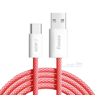 Immagine di Fonex cavo carica e dati 60W in tessuto ultraresistente USB to Type-C | 1 m | Rosso